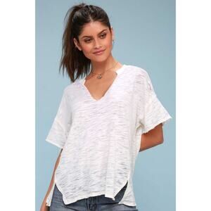 Free People We The Free Tan Burnout Flowing Oversized Maddie Split Neck Tee